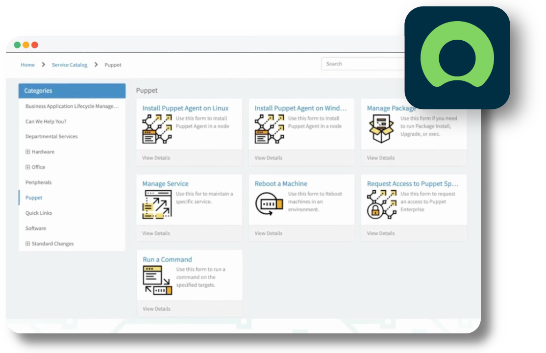 Puppet & ServiceNow integration screenshot.