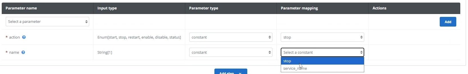 Screenshot of name parameter service name