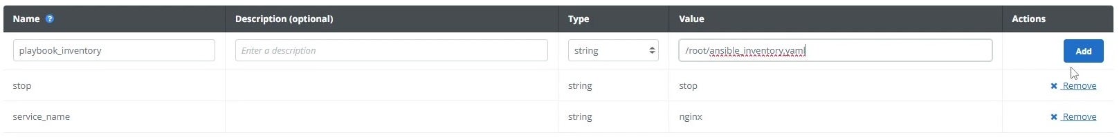 Screenshot of inventory parameter
