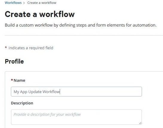 Screenshot of create workflow profile