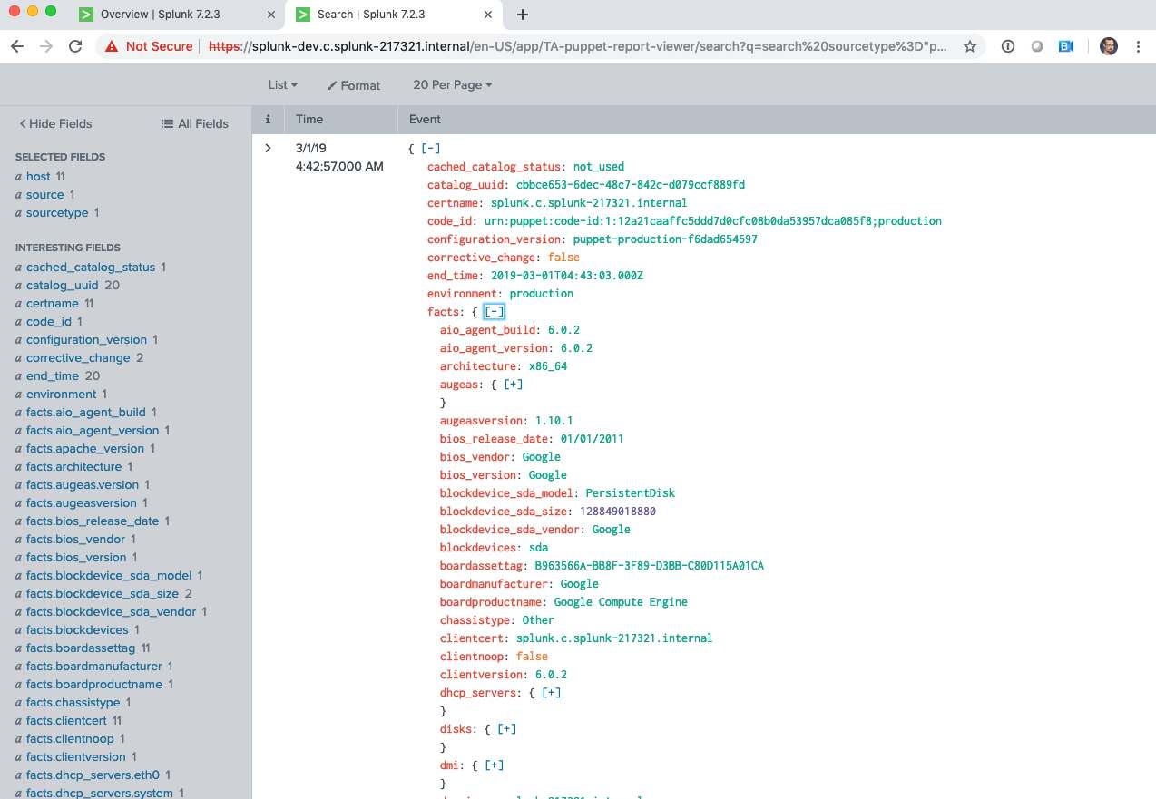 A screenshot of a detailed event report in the Puppet Report Viewer Add-on in Splunk