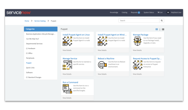 A screenshot of the Puppet Spoke, a ServiceNow spoke.