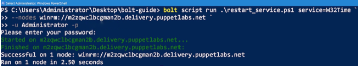 Screenshot of Bolt command to bring script under Bolt control when using with PowerShell