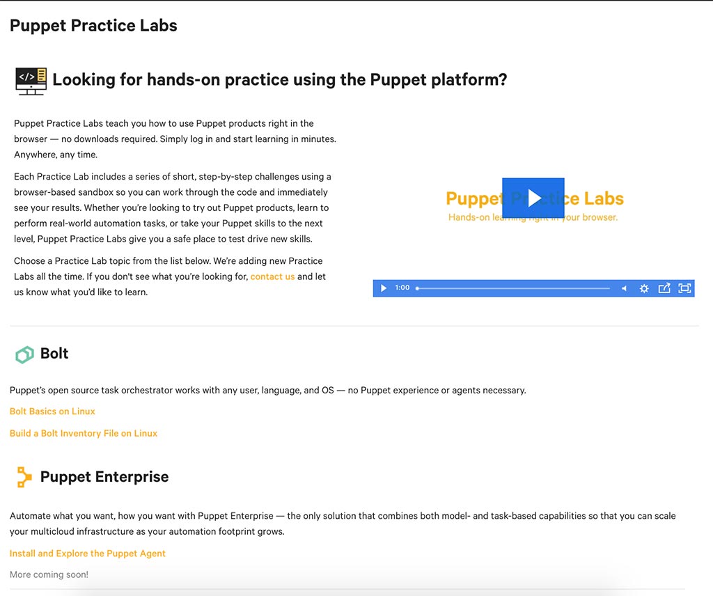 Practice Labs Landing Page