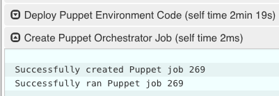 A screenshot of a successfully created and ran Puppet job.