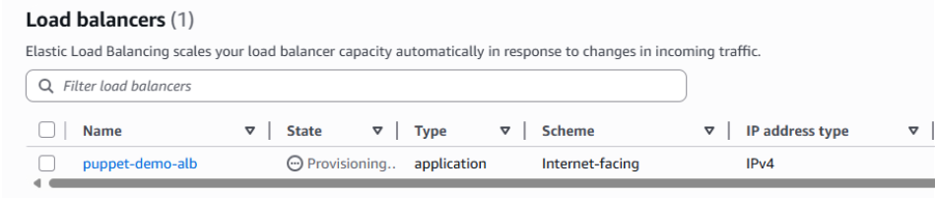 screen grab of puppet-demo-alb on load balancers