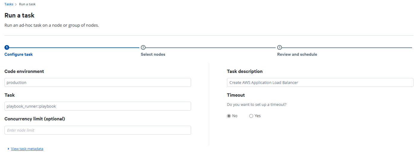 Screen grab of a run a task example