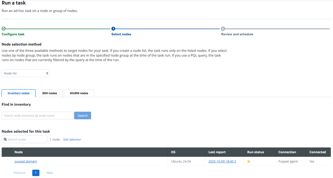Screen grab of the select nodes page