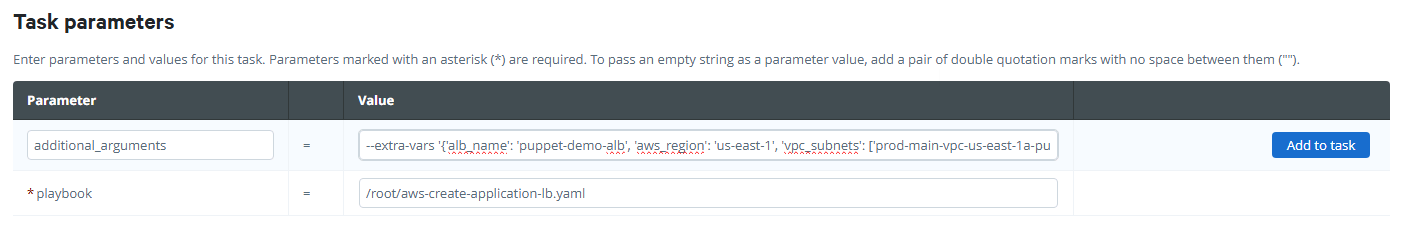 Screen grab of Add to task on task parameters