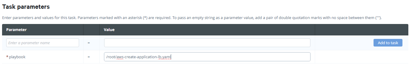 Screen grab of the task parameters