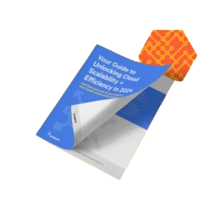 Your Guide to Cloud Scalability + Efficiency: A graphical mockup of an eBook by Puppet.