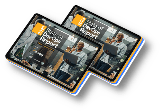 A graphic image representing Puppet's 2023 State of DevOps Report: Platform Engineering Edition.