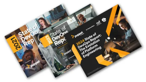 Multiple State of DevOps Reports stacked up